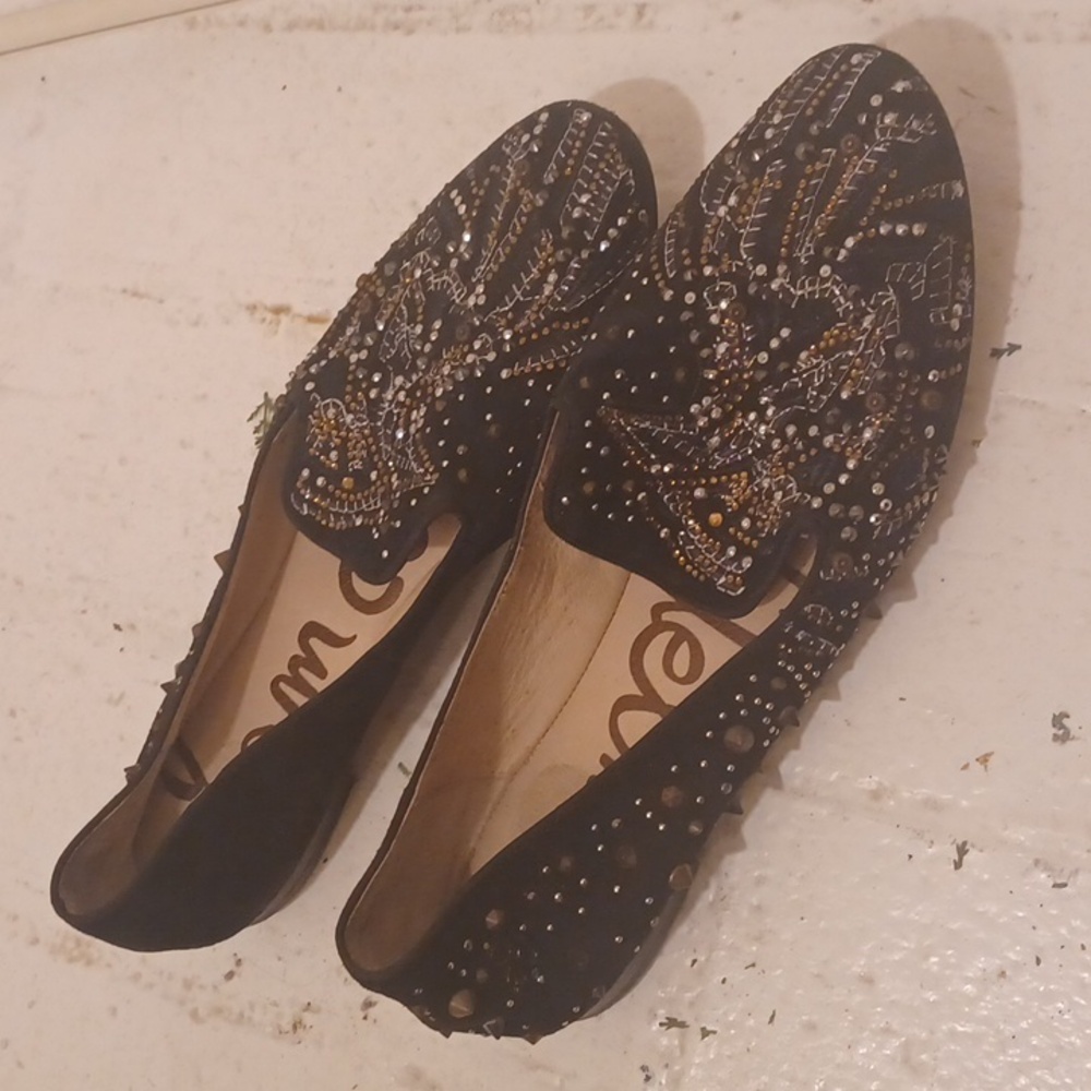 Sam Edelman black Crystal suede studded loafers Sparkle Party